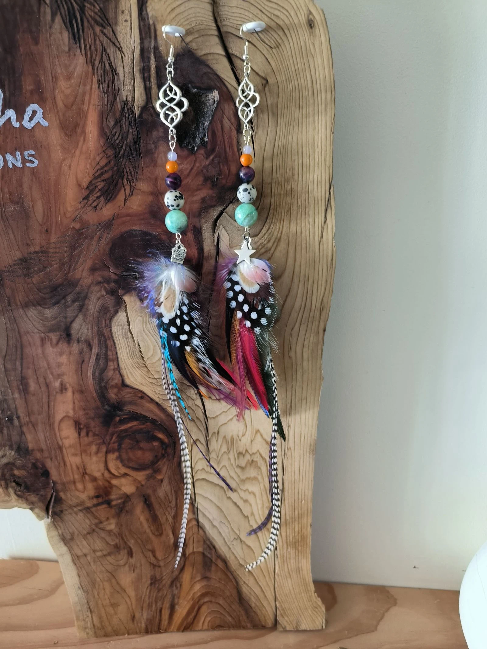 Boucles d'oreilles xxl très longues en plumes naturelles 